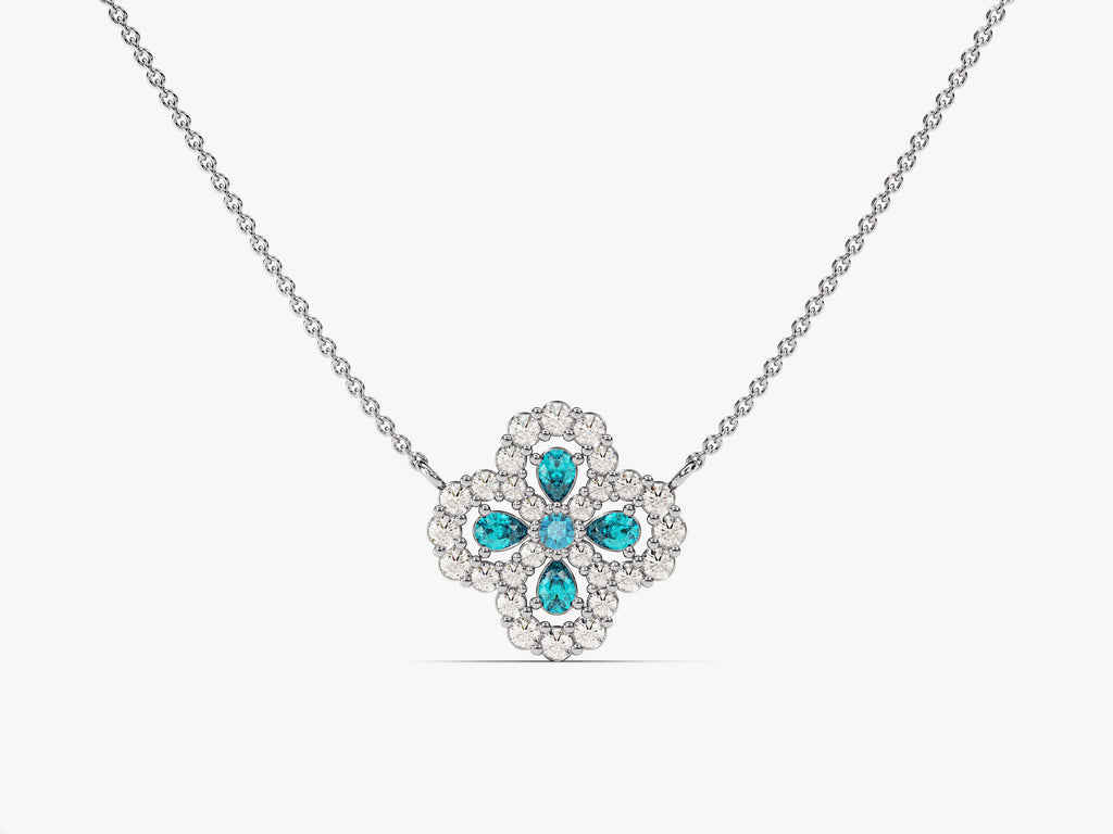 Floral Cluster Blue Topaz Birthstone Necklace