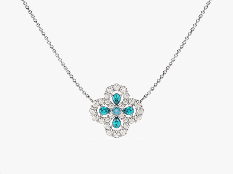 Floral Cluster Blue Topaz Birthstone Necklace