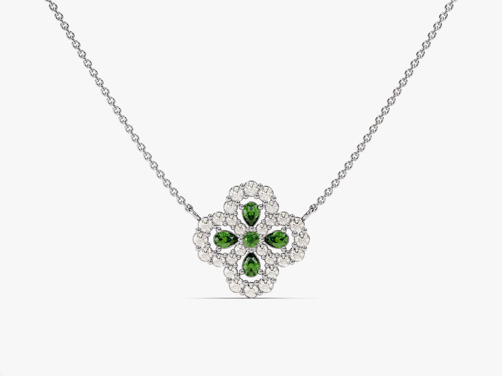Floral Cluster Emerald Birthstone Necklace