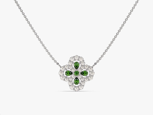 Floral Cluster Emerald Birthstone Necklace