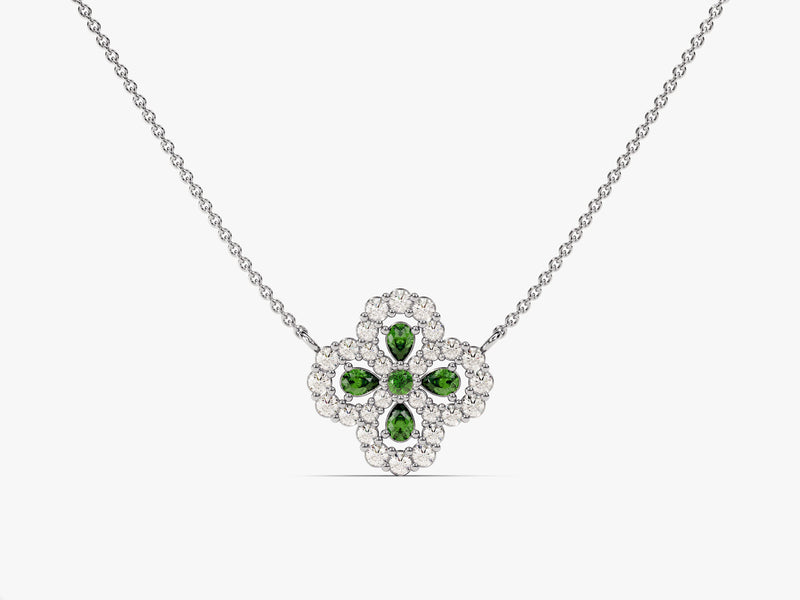 Floral Cluster Emerald Birthstone Necklace