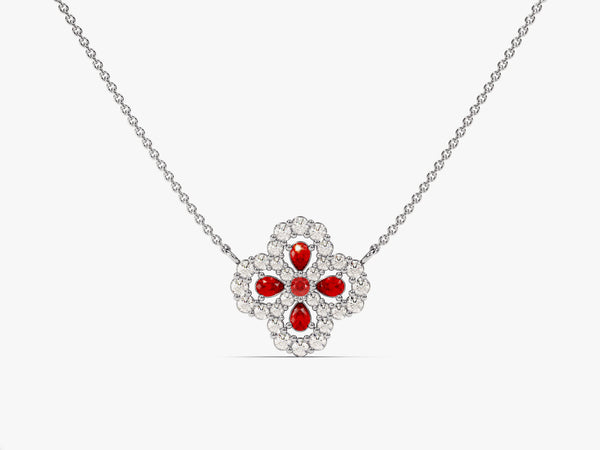 Floral Cluster Ruby Birthstone Necklace