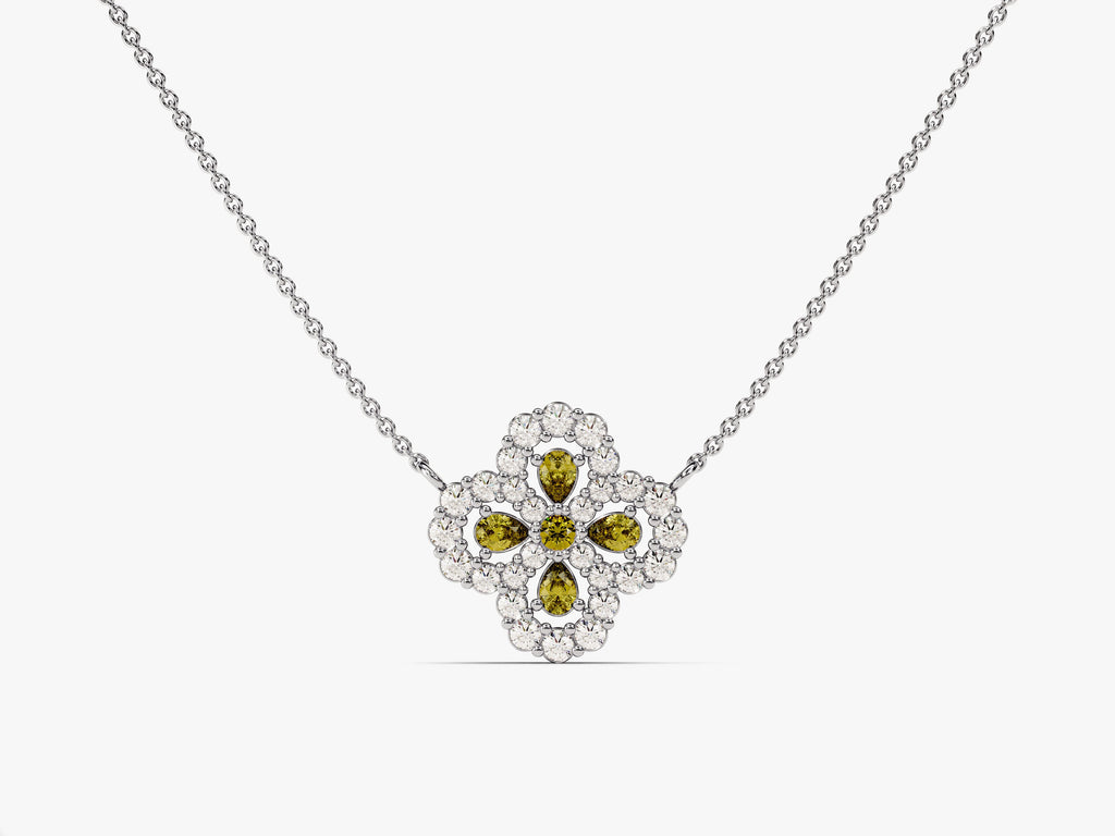 Floral Cluster Peridot Birthstone Necklace