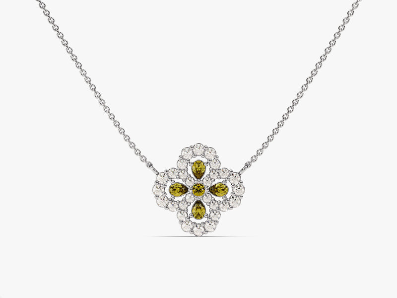 Floral Cluster Peridot Birthstone Necklace