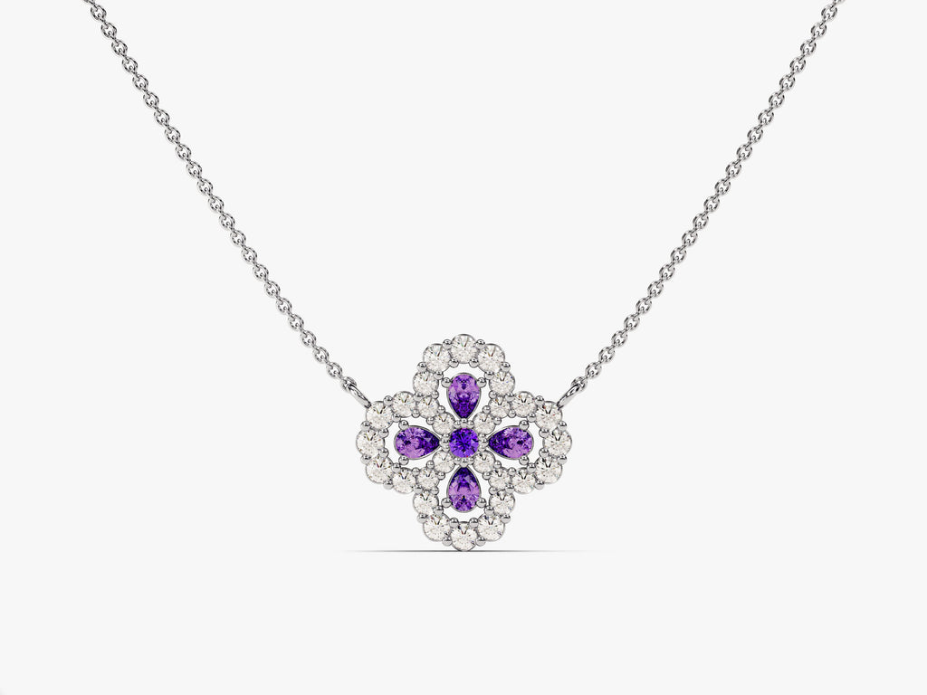 Floral Cluster Amethyst Birthstone Necklace
