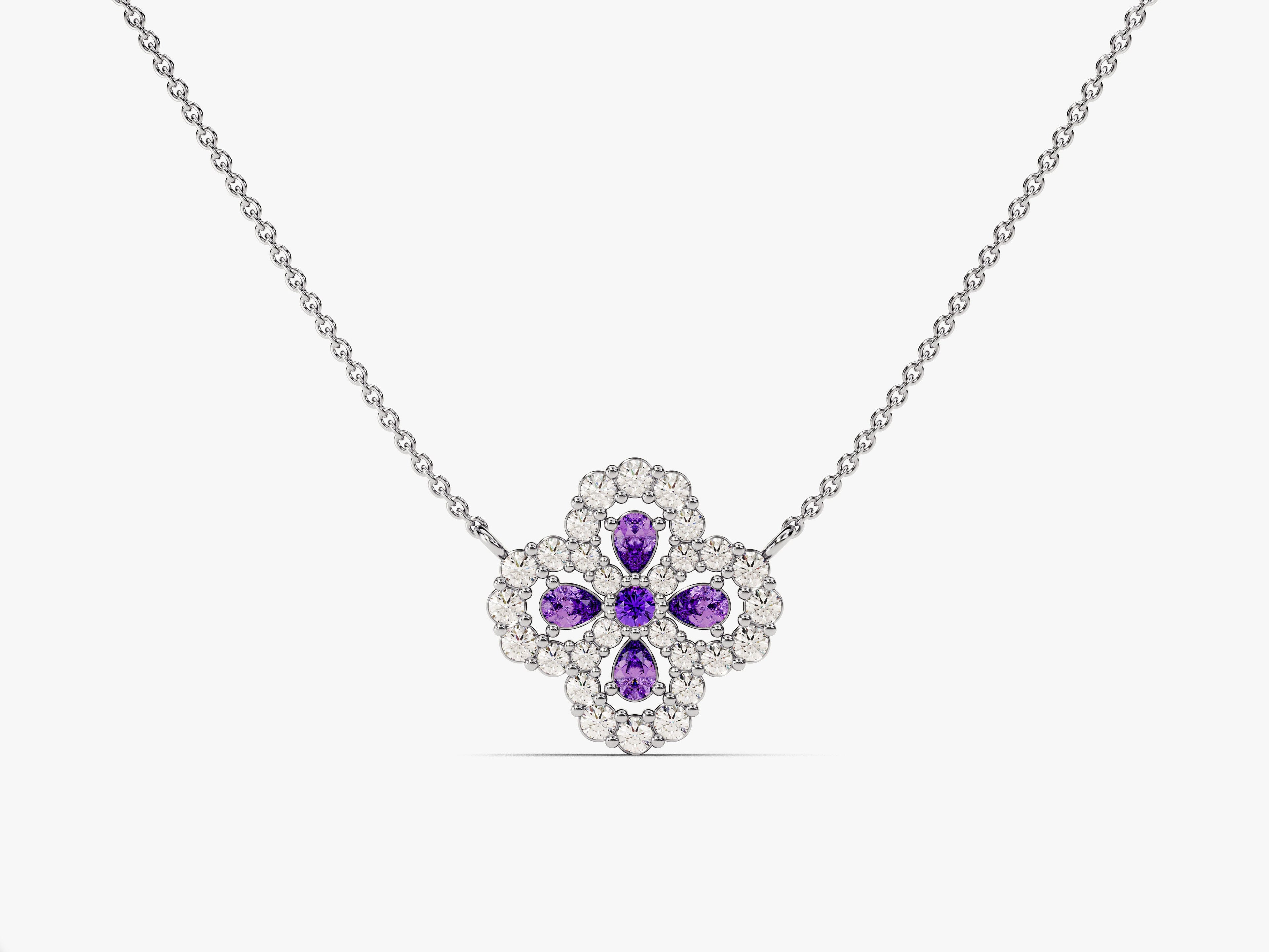 Floral Cluster Amethyst Birthstone Necklace