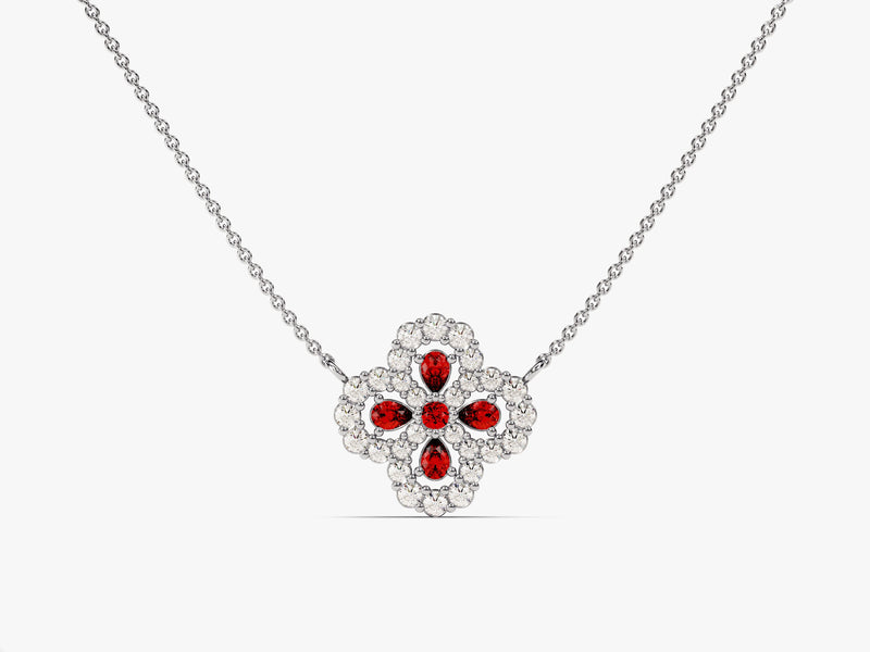 Floral Cluster Garnet Birthstone Necklace