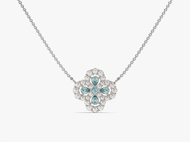 Floral Cluster Aquamarine Birthstone Necklace