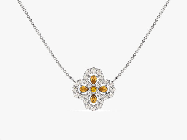 Floral Cluster Citrine Birthstone Necklace