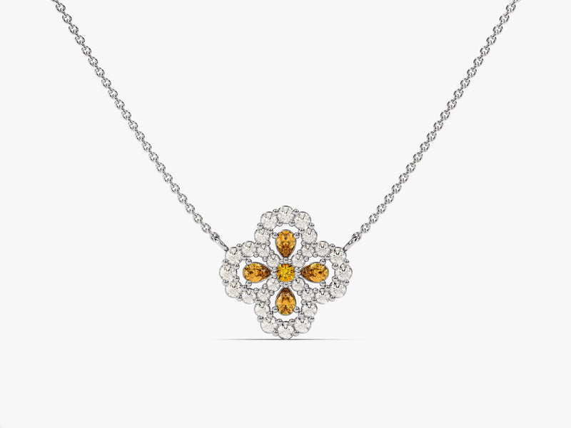 Floral Cluster Citrine Birthstone Necklace