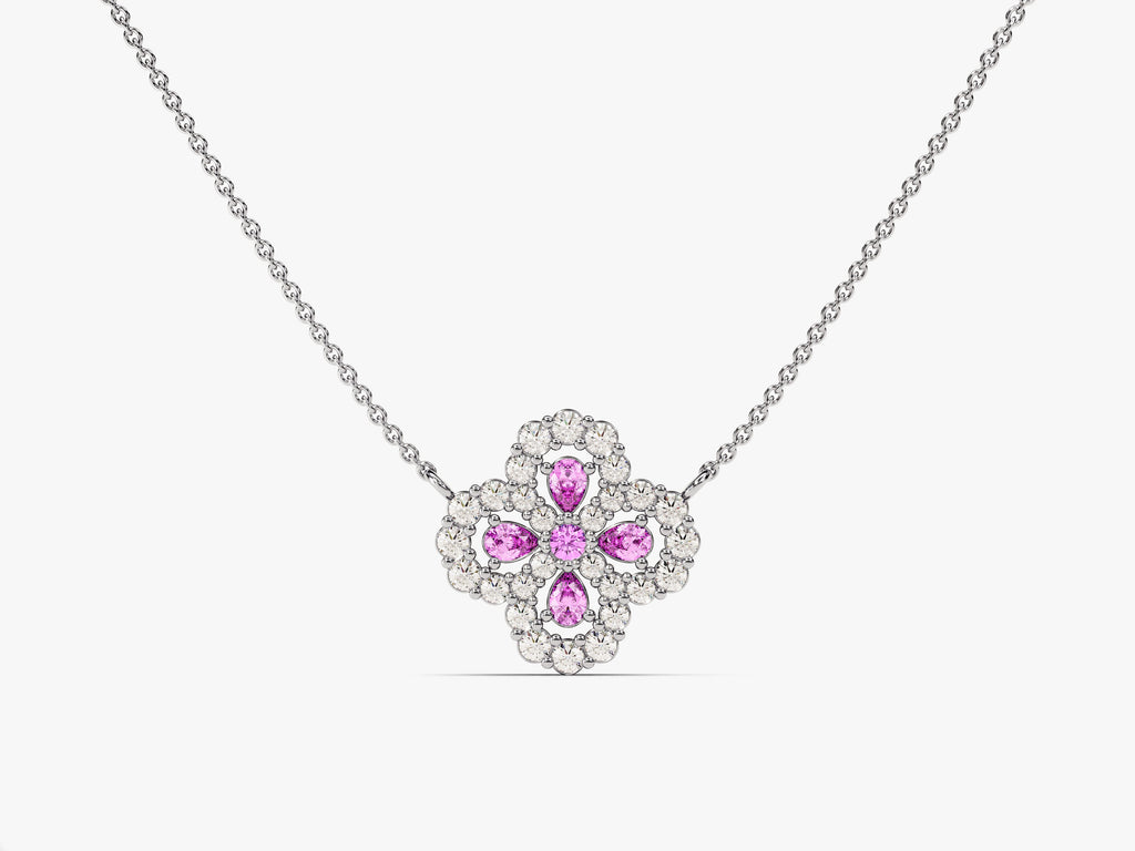 Floral Cluster Pink Tourmaline Birthstone Necklace