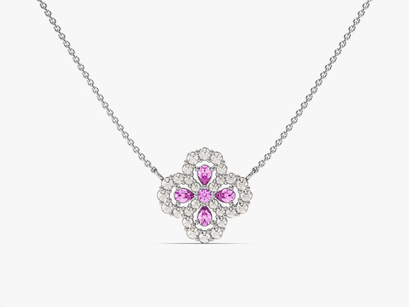 Floral Cluster Pink Tourmaline Birthstone Necklace