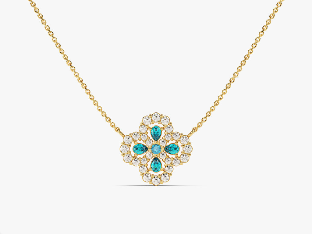 Floral Cluster Blue Topaz Birthstone Necklace