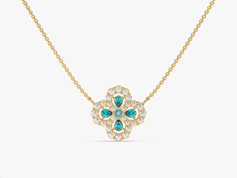 Floral Cluster Blue Topaz Birthstone Necklace