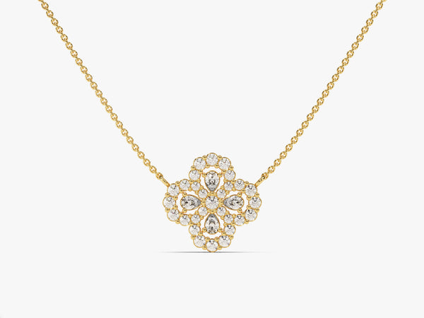 Floral Cluster Diamond Birthstone Necklace