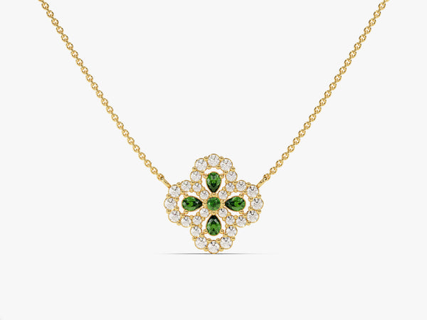 Floral Cluster Emerald Birthstone Necklace