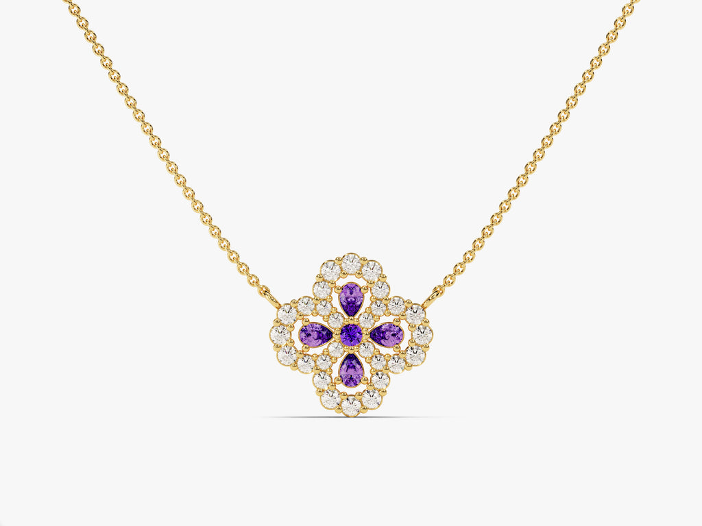 Floral Cluster Amethyst Birthstone Necklace