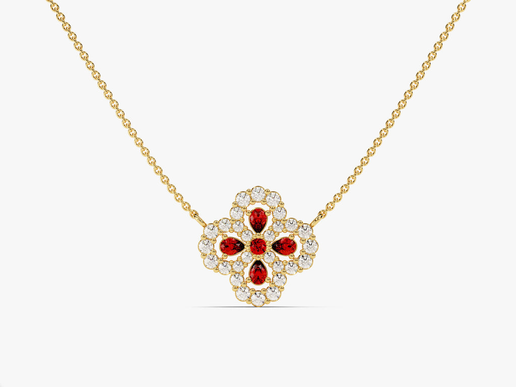 Floral Cluster Garnet Birthstone Necklace