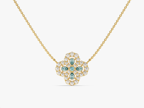 Floral Cluster Aquamarine Birthstone Necklace