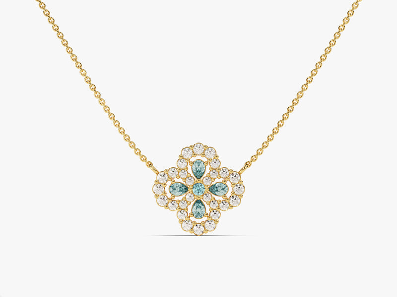 Floral Cluster Aquamarine Birthstone Necklace