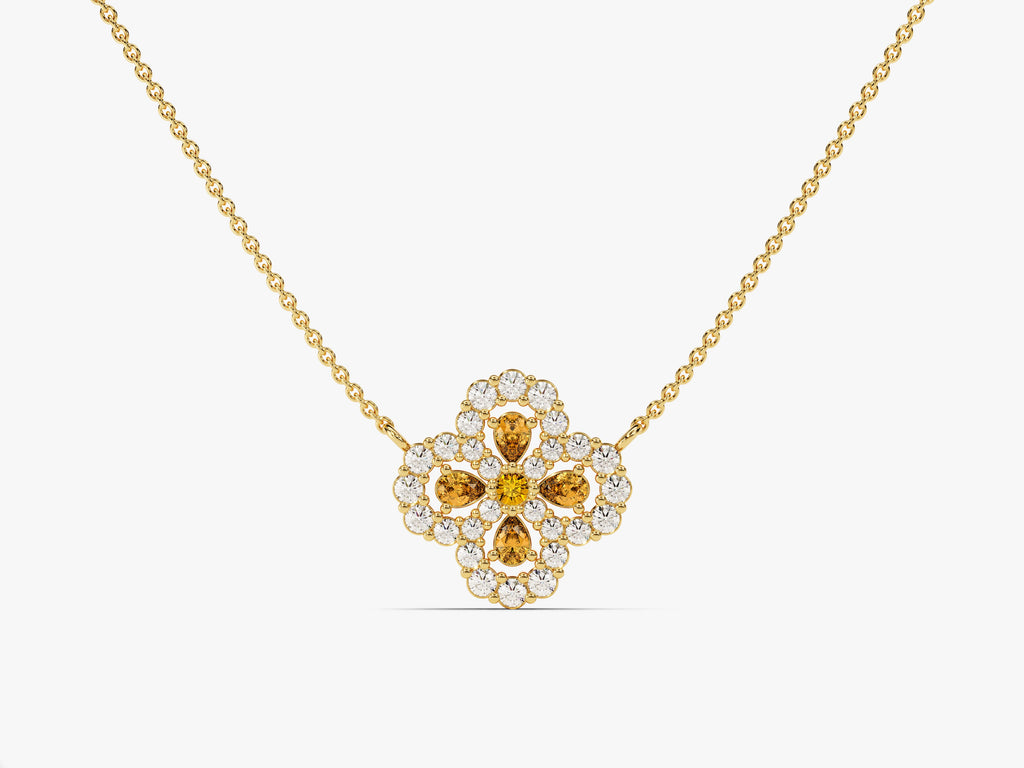 Floral Cluster Citrine Birthstone Necklace