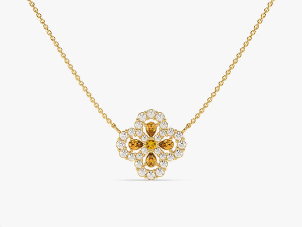 Floral Cluster Citrine Birthstone Necklace