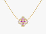 Floral Cluster Pink Tourmaline Birthstone Necklace