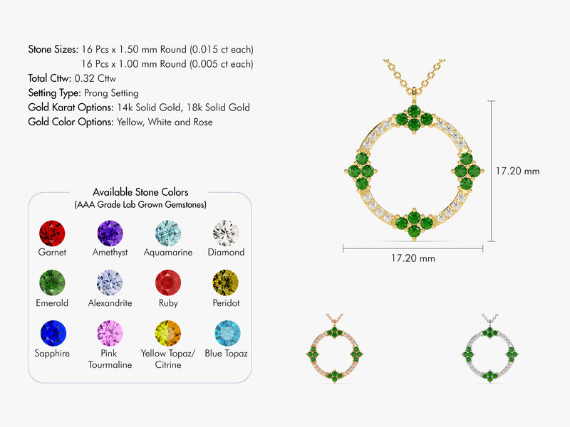 Circle Emerald Birthstone Necklace