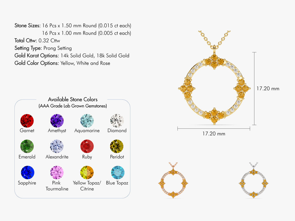 Circle Citrine Birthstone Necklace