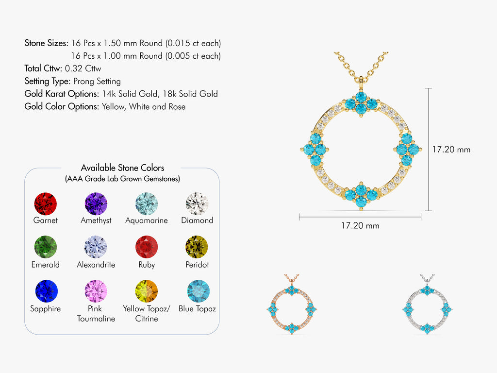 Circle Blue Topaz Birthstone Necklace