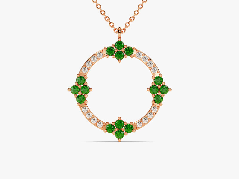 Circle Emerald Birthstone Necklace