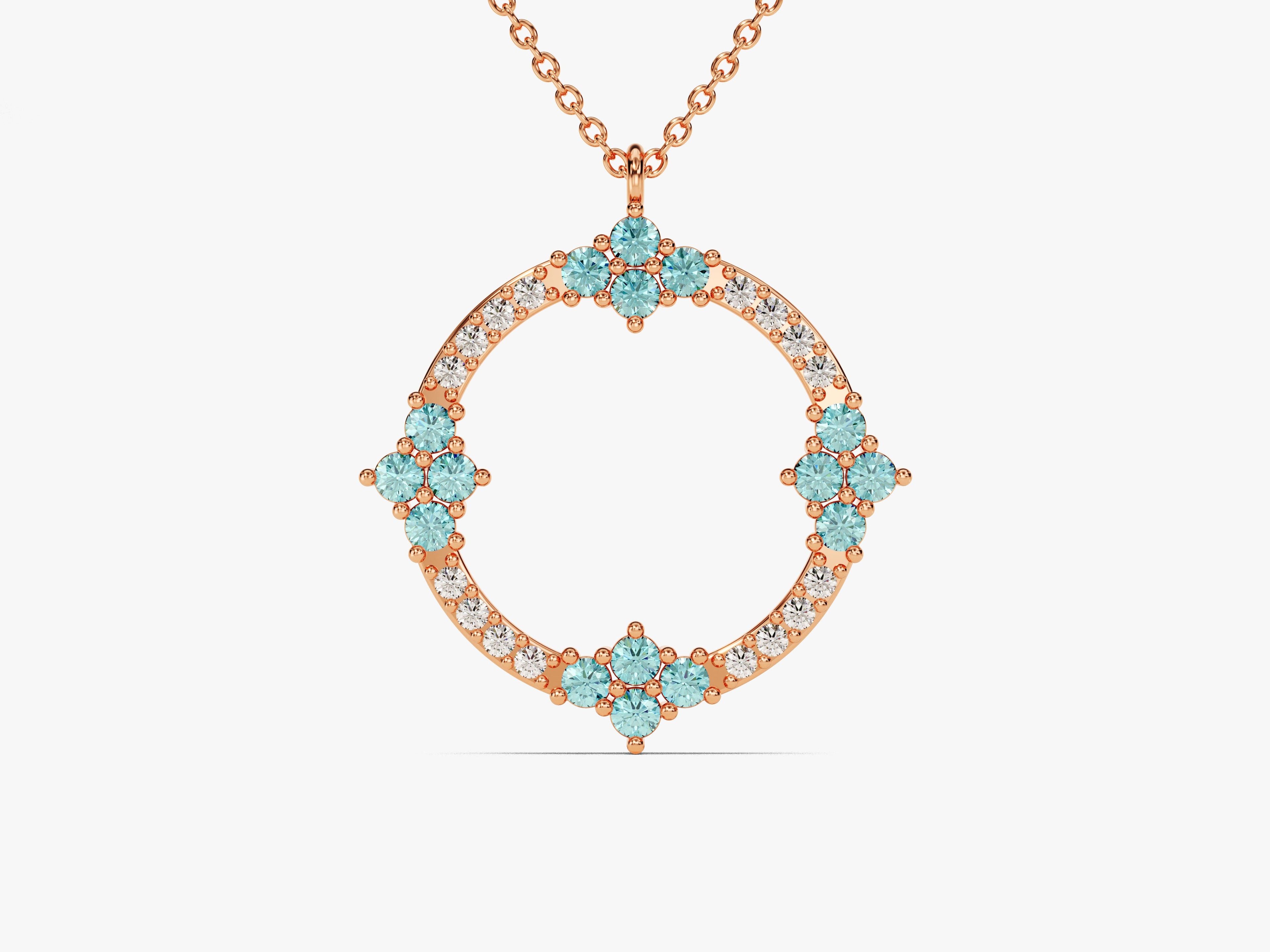 Circle Aquamarine Birthstone Necklace