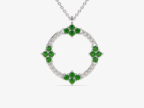 Circle Emerald Birthstone Necklace