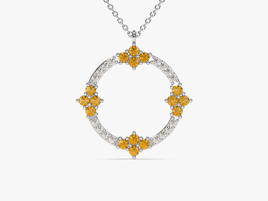 Circle Citrine Birthstone Necklace