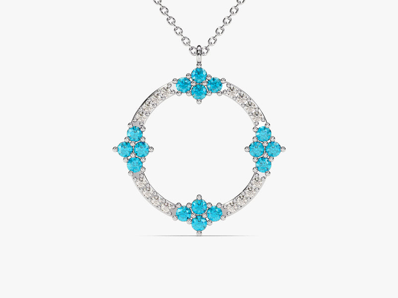 Circle Blue Topaz Birthstone Necklace