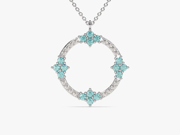 Circle Aquamarine Birthstone Necklace