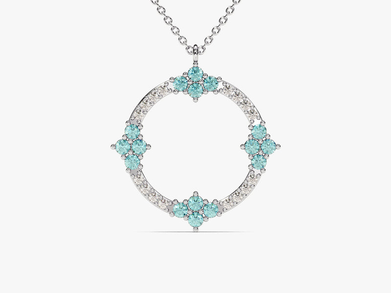 Circle Aquamarine Birthstone Necklace