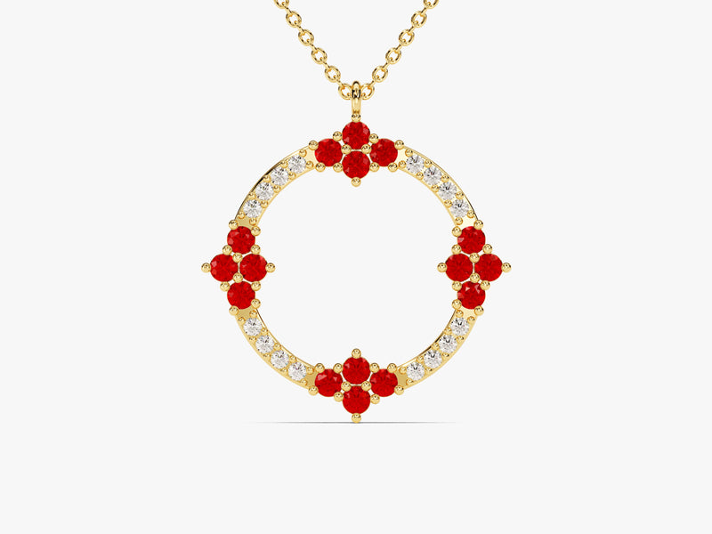 Circle Ruby Birthstone Necklace