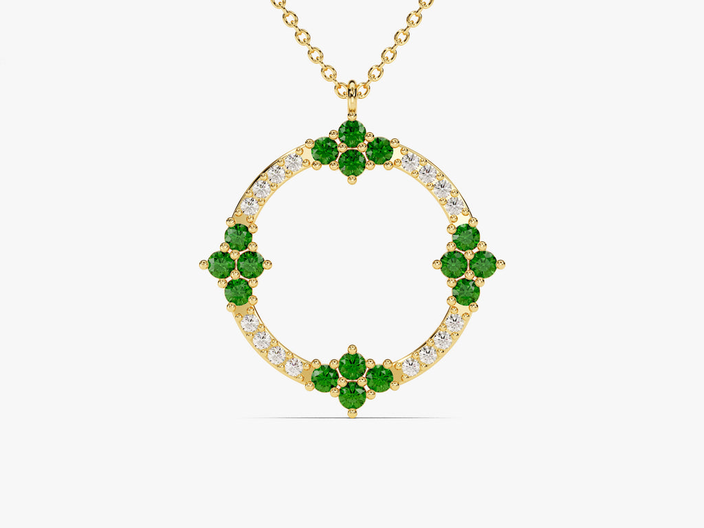 Circle Emerald Birthstone Necklace
