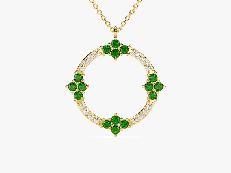 Circle Emerald Birthstone Necklace