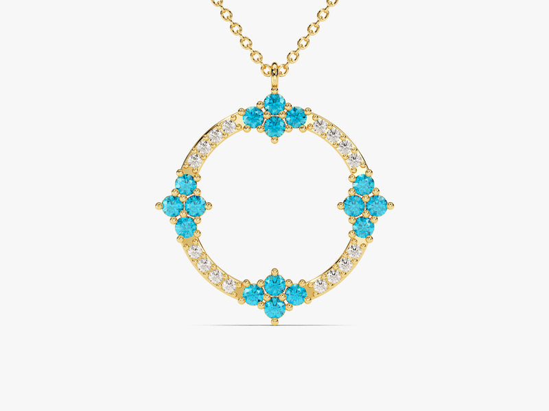 Circle Blue Topaz Birthstone Necklace