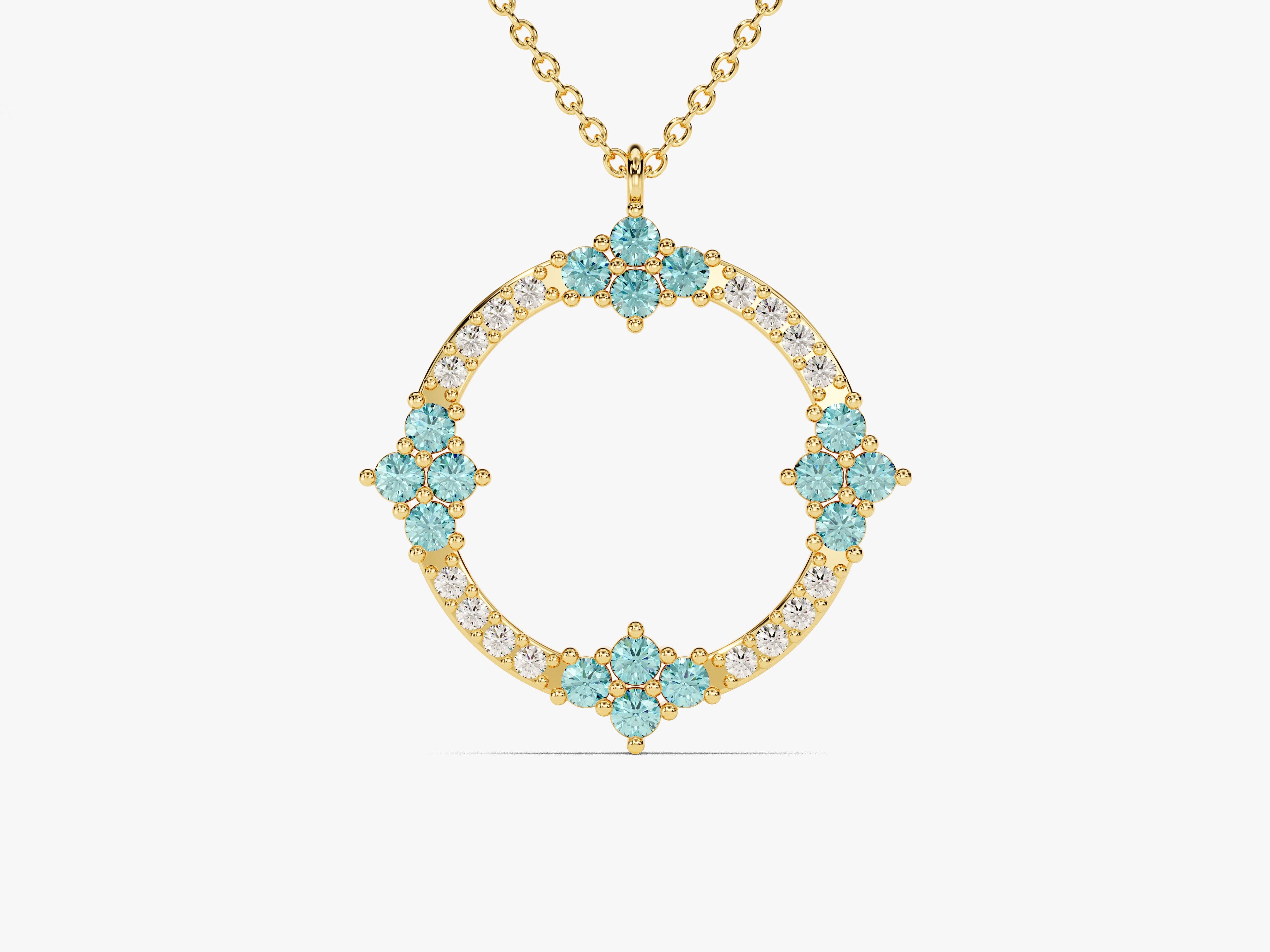 Circle Aquamarine Birthstone Necklace