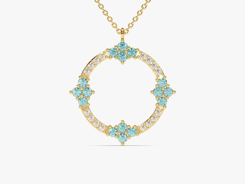 Circle Aquamarine Birthstone Necklace