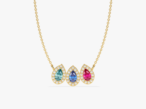 Pear Halo Family Birthstone Necklace