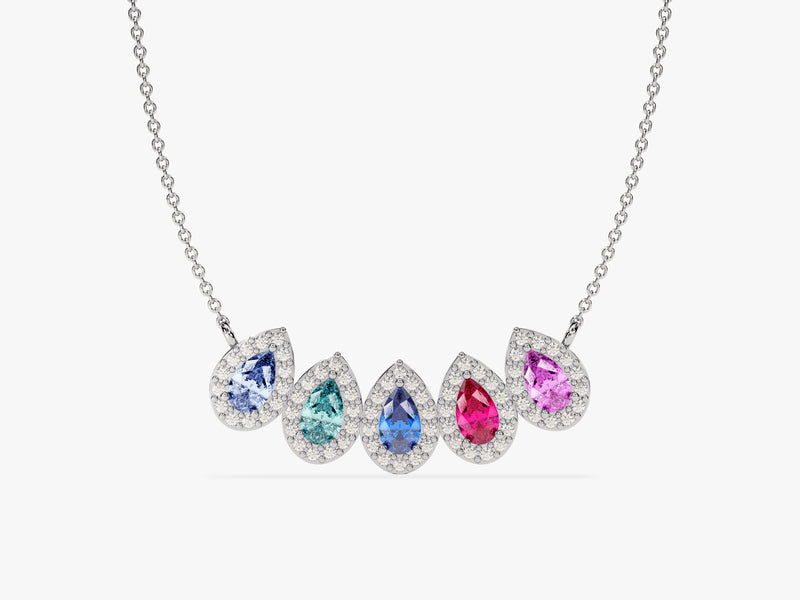 Pear Halo Family Birthstone Necklace