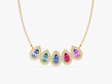 Pear Halo Family Birthstone Necklace