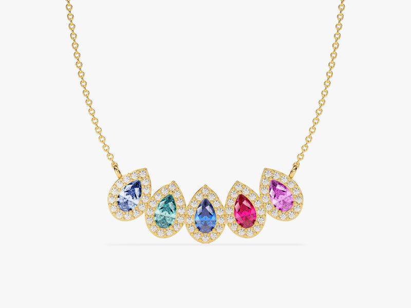 Pear Halo Family Birthstone Necklace