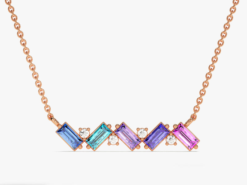 Baguette Cut Birthstone Necklace