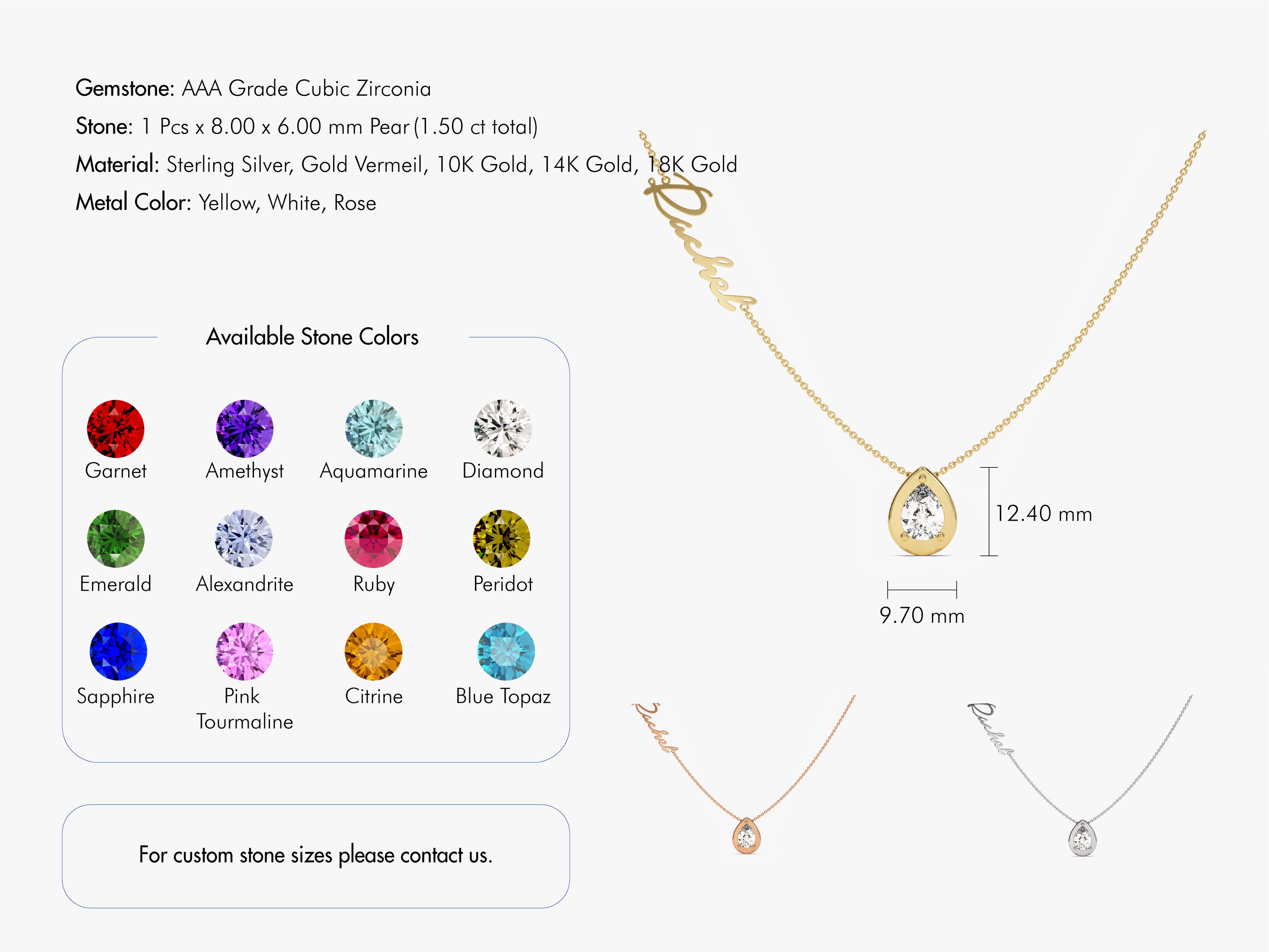 Pear Diamond Birthstone Name Necklace