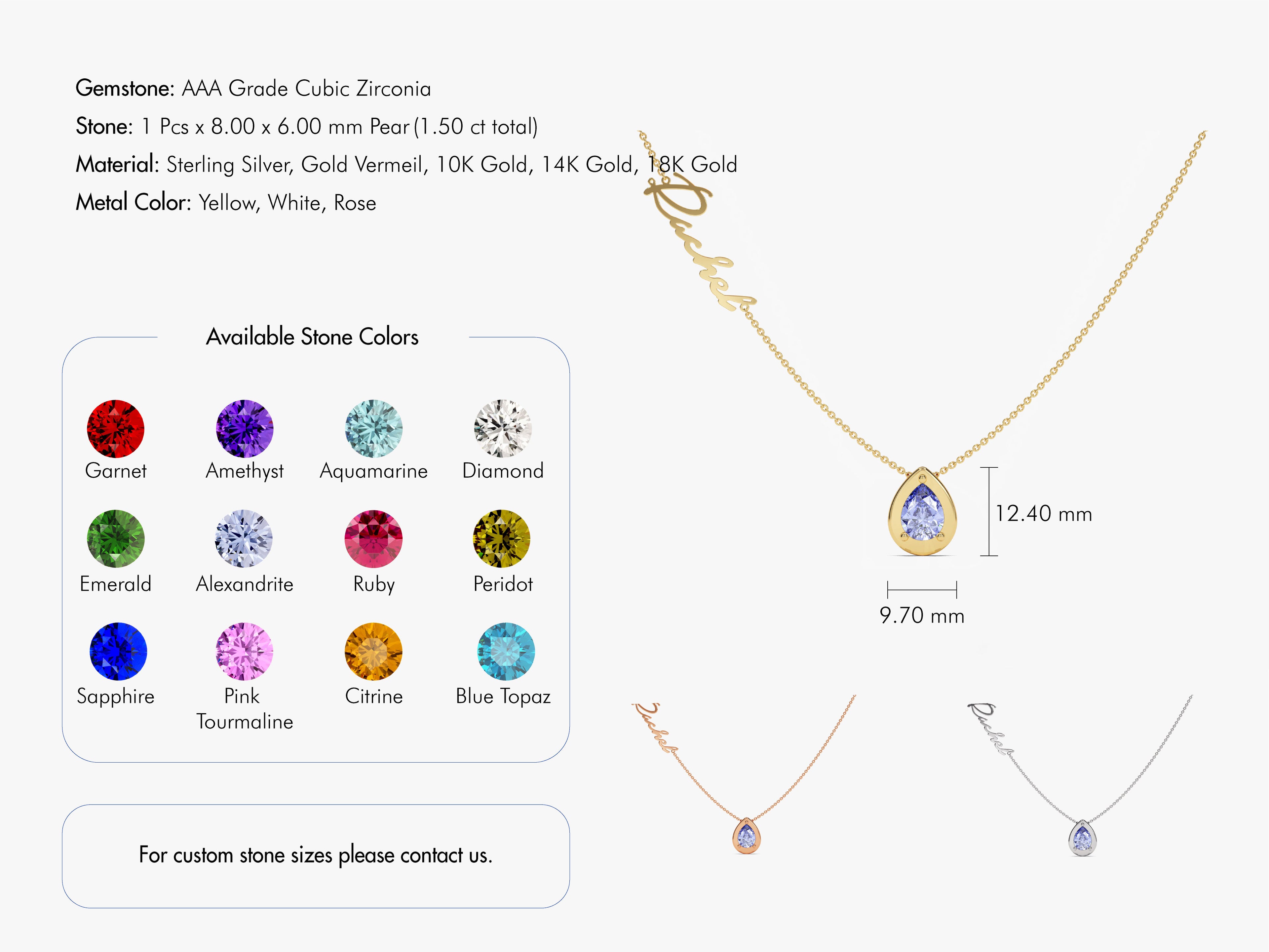 Pear Alexandrite Birthstone Name Necklace